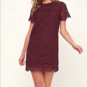 Burgundy Lace Shift Dress